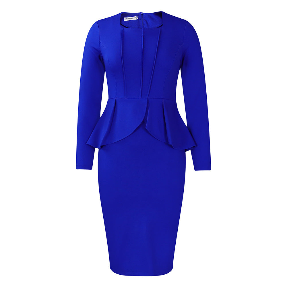 Eveloria Damen Etuikleid mit Peplum Langarm