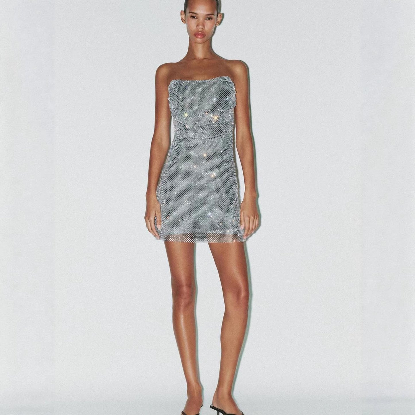 Damen Cocktailkleid Schulterfrei Glitzernd Pailletten Eveloria