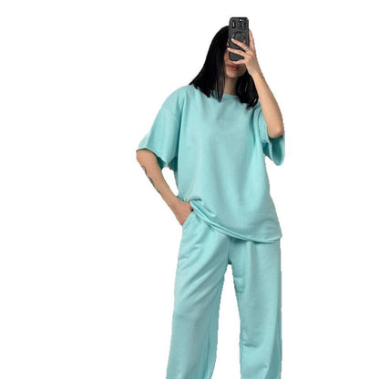 Damen Relaxed-Fit Oberteil und Hose Set mit Seitentaschen Beige