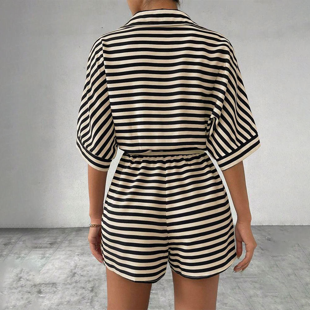 Damen Kurzoverall Tailliert Streifenmuster Eveloria