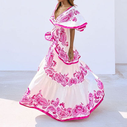 Damen Maxikleid Voluminöse Ärmel Paisleymuster Eveloria