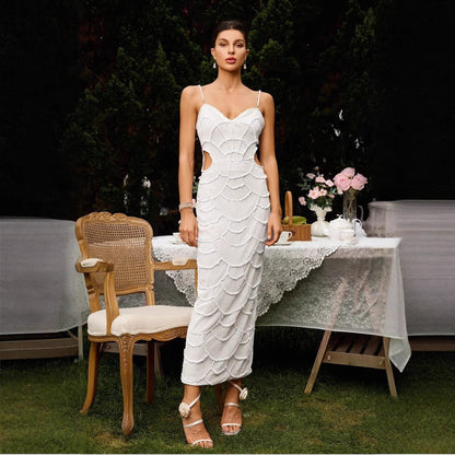 Damen Midi-Kleid mit Cut-Outs und Wellendesign Eveloria - Eveloria