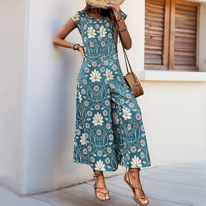 Damen Jumpsuit Floralmuster Hohe Beine Eveloria