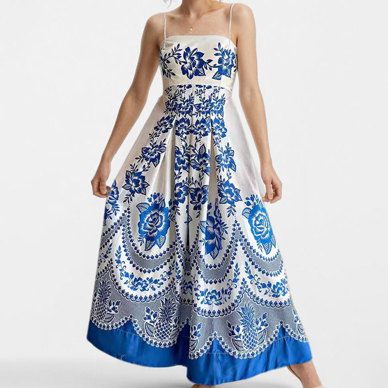 Damen Maxi-Kleid Florales Design Schwingender Rock Eveloria