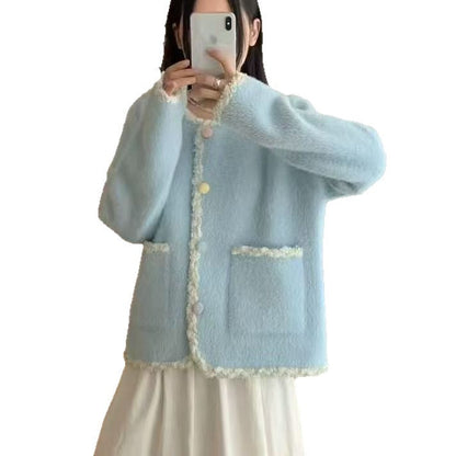Damen Kuscheljacke Elegant Kontrast Akzente