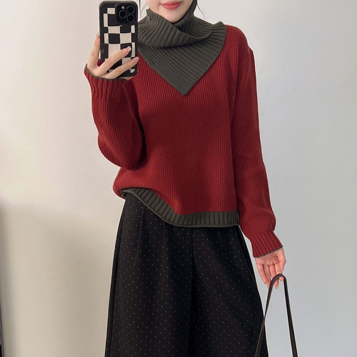 Damen Strickpullover mit Kragen und Knöpfen