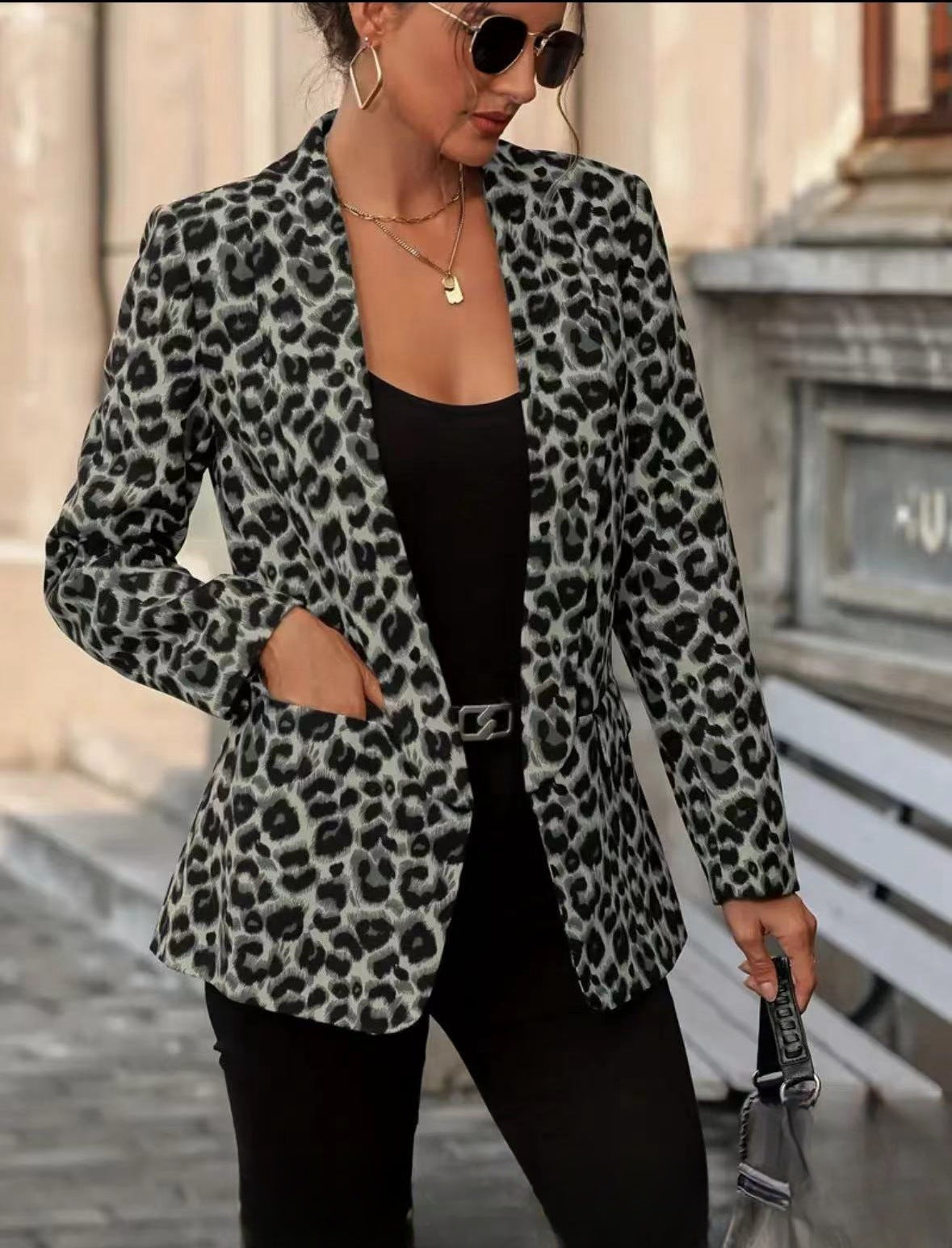 Damen Blazer Animal-Print Elegant Revers