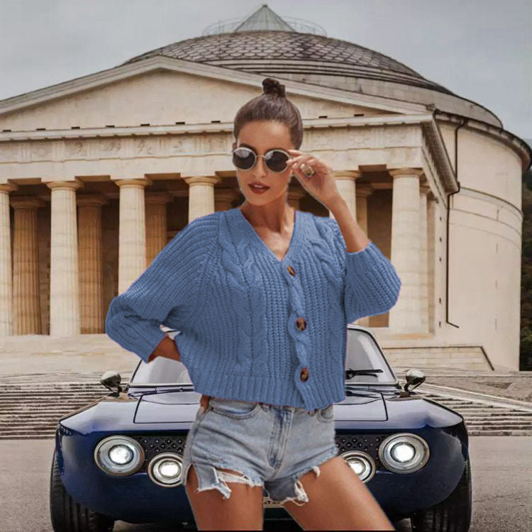 Damen Grobstrick-Cardigan Lässig Knöpfe Beige