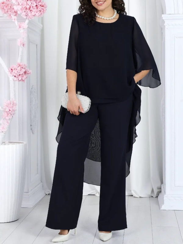 Damen Tunika mit transparenter Überlagerung und elegante Hose
