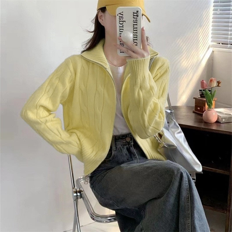 Damen Strickjacke Reißverschluss Kordelzug Eveloria