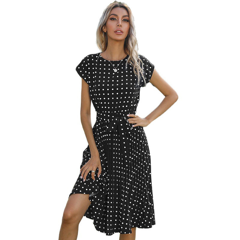Damen Midi-Kleid Taillierbarer Gürtel Punkte