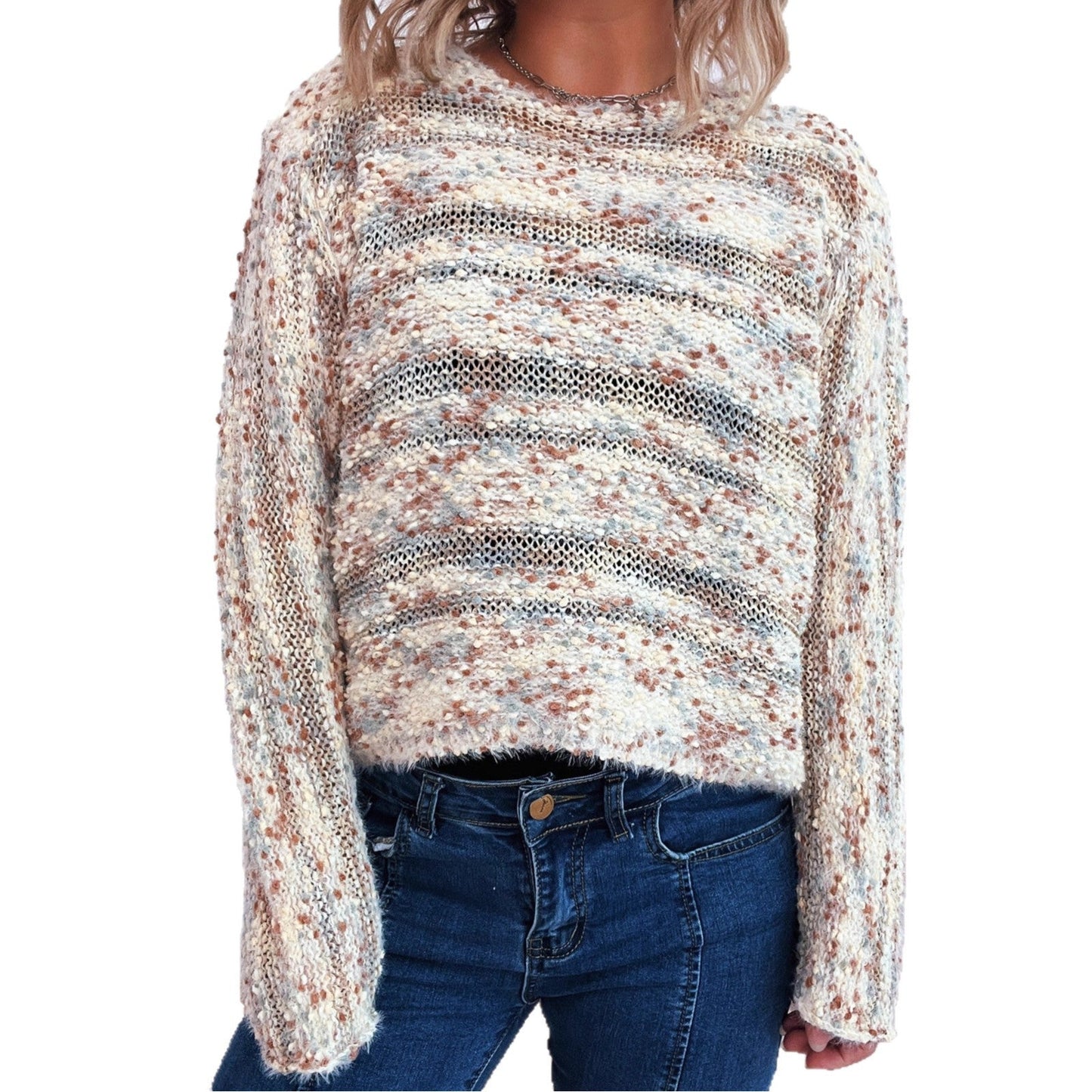Damen Strickpullover Mehrfarbig Lockere Passform
