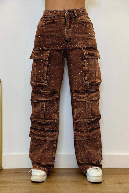 Damen Cargo-Hose Trendige Taschen Moderner Wasch-Effekt Eveloria