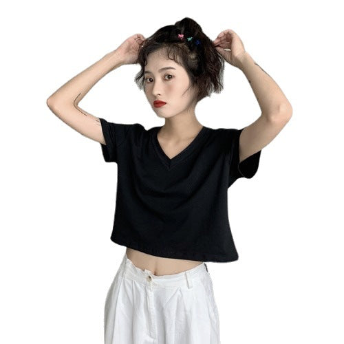 Damen T-Shirt Kurzarm V-Ausschnitt Lässig