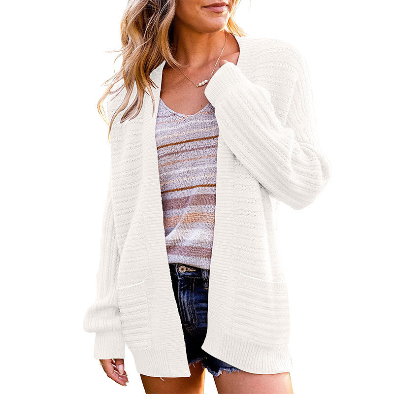 Damen Strickjacke Strukturiert Offen Vorne Eveloria