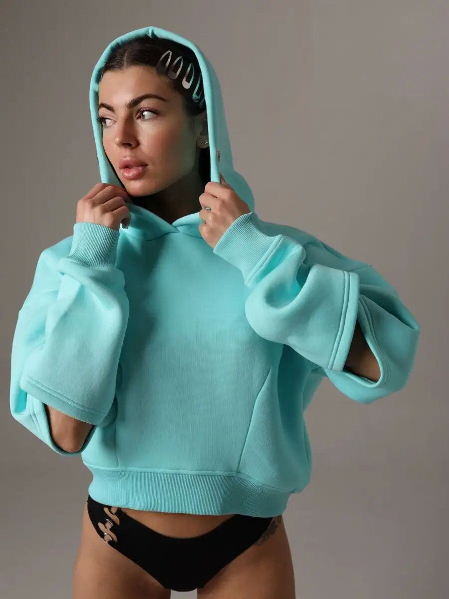 Damen Cropped Hoodie Kapuze Lässiger Schnitt Eveloria