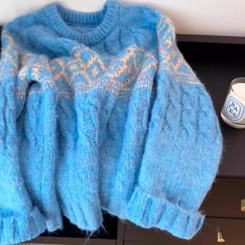 Damen Grobstrickpullover Weiches Material Nordisches Muster Eveloria