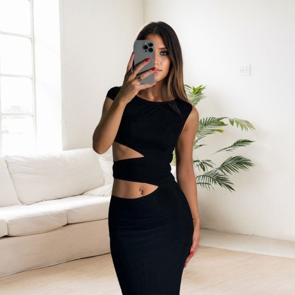 Damen Maxikleid Asymmetrisch Figurbetonter Cut-Out-Design Eveloria