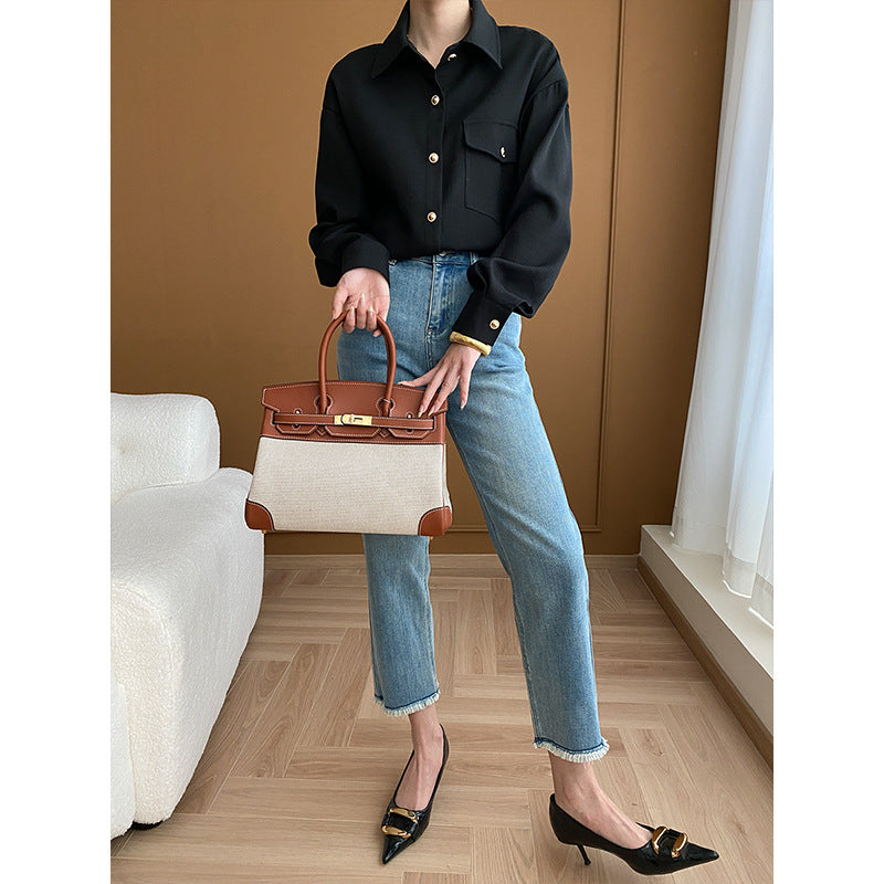 Damen Overshirtjacke Elegant Schnitt Hochwertig Eveloria
