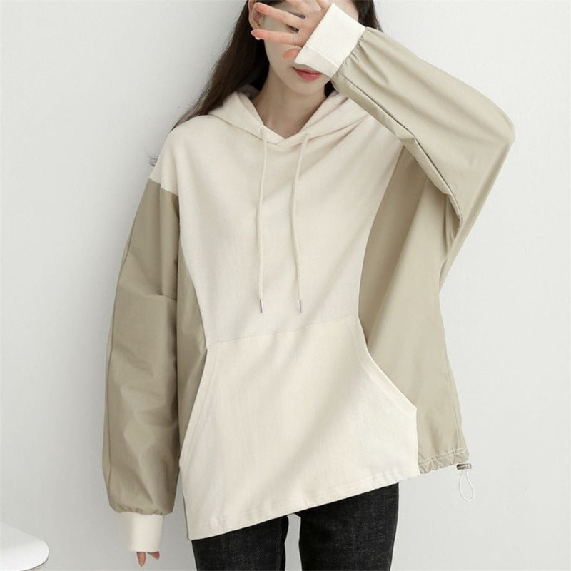 Damen Kapuzenpullover Lässiger Schnitt Kontrastärmel
