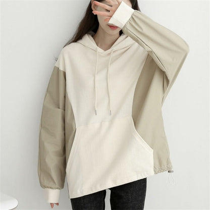Damen Kapuzenpullover Lässiger Schnitt Kontrastärmel