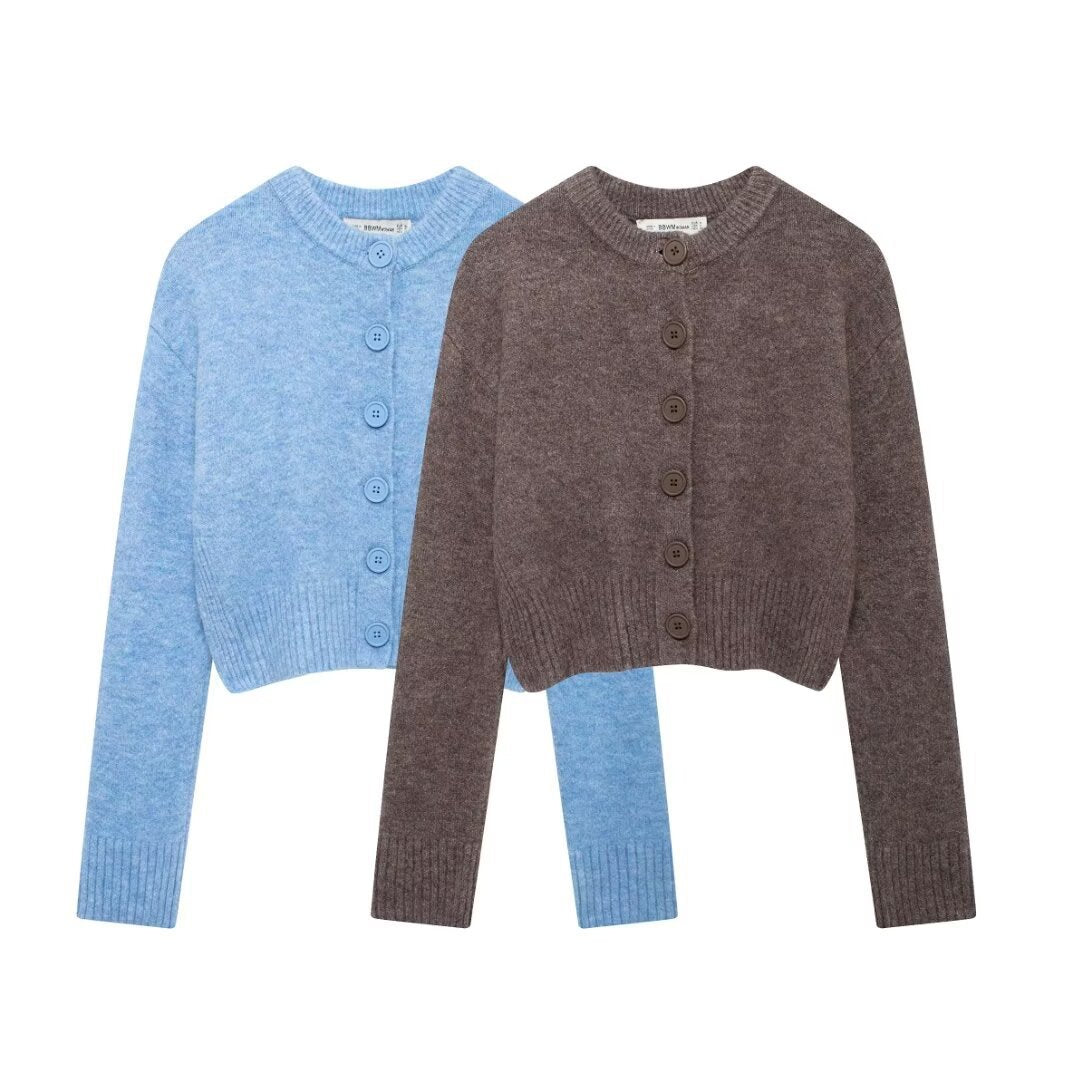 Damen Strickcardigan Kurz Knopfverschluss Eveloria