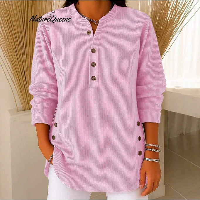 Damen Langarmshirt Knopfleiste Seitenknöpfe Modern Eveloria