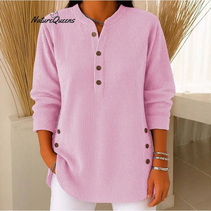 Damen Langarmshirt Knopfleiste Seitenknöpfe Modern Eveloria