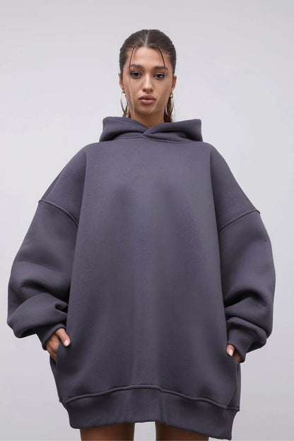 Damen Oversized Hoodie mit Taschen Hochgeschlossener Kragen
