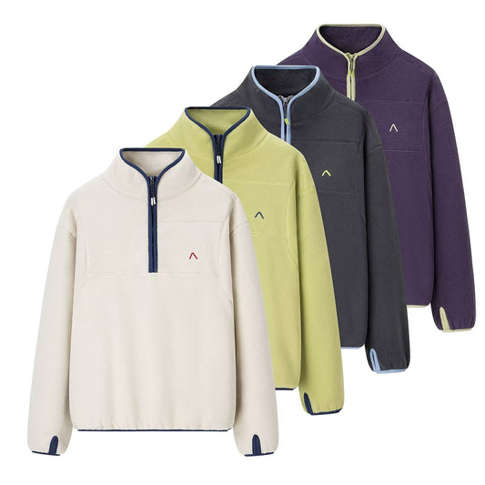 Damen Fleece-Pullover Hochkragen Reißverschluss Schwarz Eveloria - Eveloria