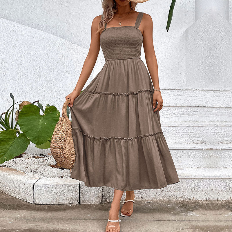 Damen Midikleid Luftige Rüschung Taillierter Schnitt Eveloria