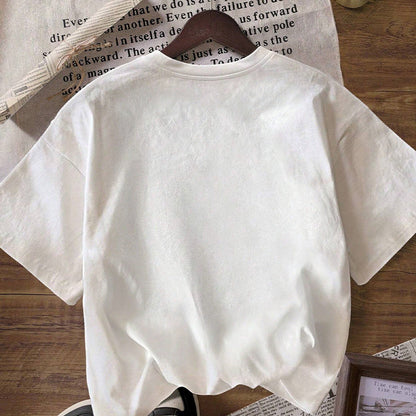 Damen Oversized T-Shirt Baumwolle Rundhalsausschnitt Weiß Eveloria