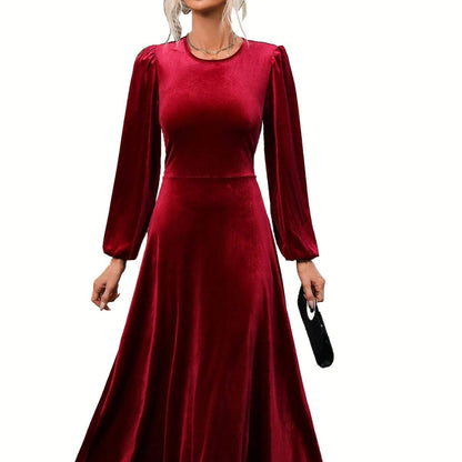 Damen Abendkleid Velour Längsärmig Schwingrock Eveloria
