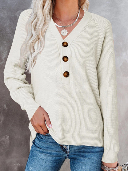 Damen Strickpullover Weit Schnitt Mit Knöpfen