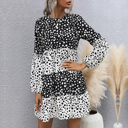 Damen Kurzarmkleid Lässiges Punktenmuster Voluminöse Ärmel Eveloria