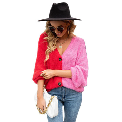 Damen Oversized Strickjacke Farbig Ärmel