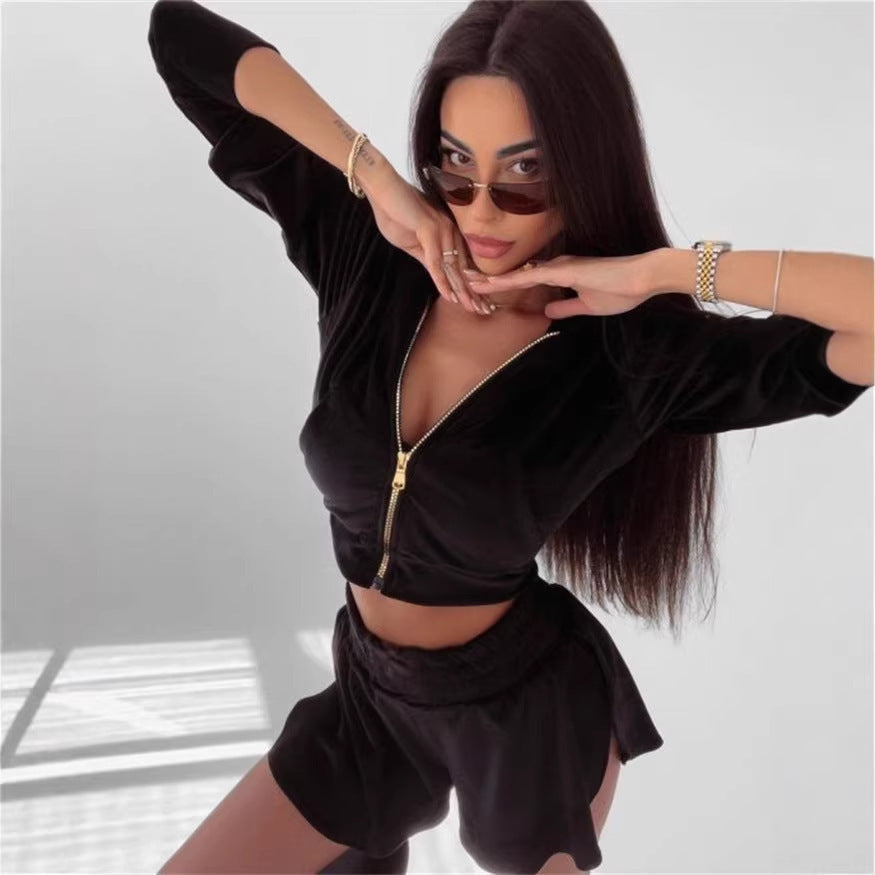 Damen Sport-Set Cropped Hoodie und Shorts Eveloria