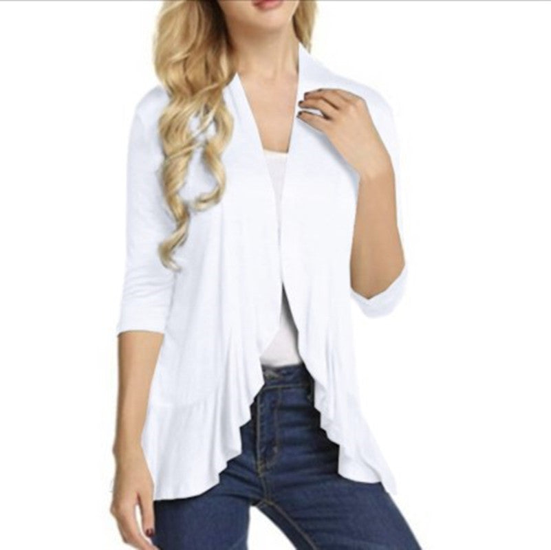 Damen Strickjacke Asymmetrisch Flatterdetails Beige Eveloria