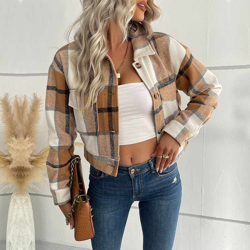 Damen Kariertes Shirtjacke mit Taschen Eveloria
