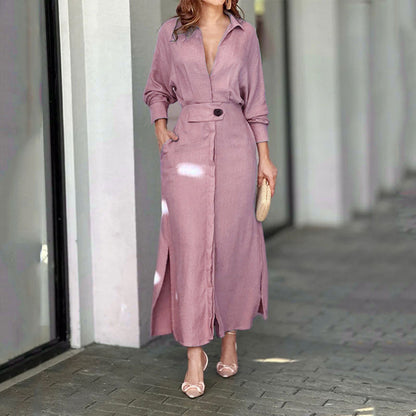 Damen Maxikleid V-Ausschnitt Gürtel Elegantes Eveloria