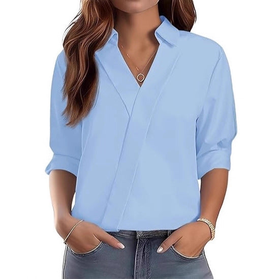 Damen Bluse V-Ausschnitt Strukturiertes Design Eveloria