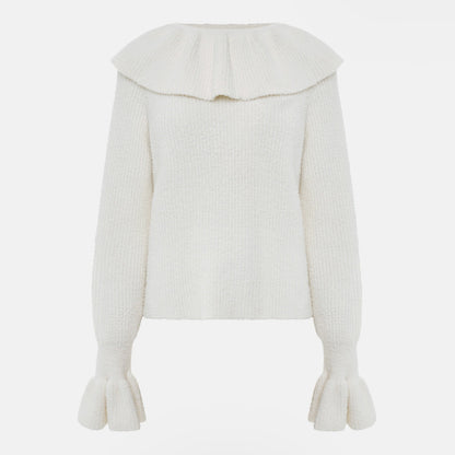 Damen Strickpullover Rüschenärmel Eveloria