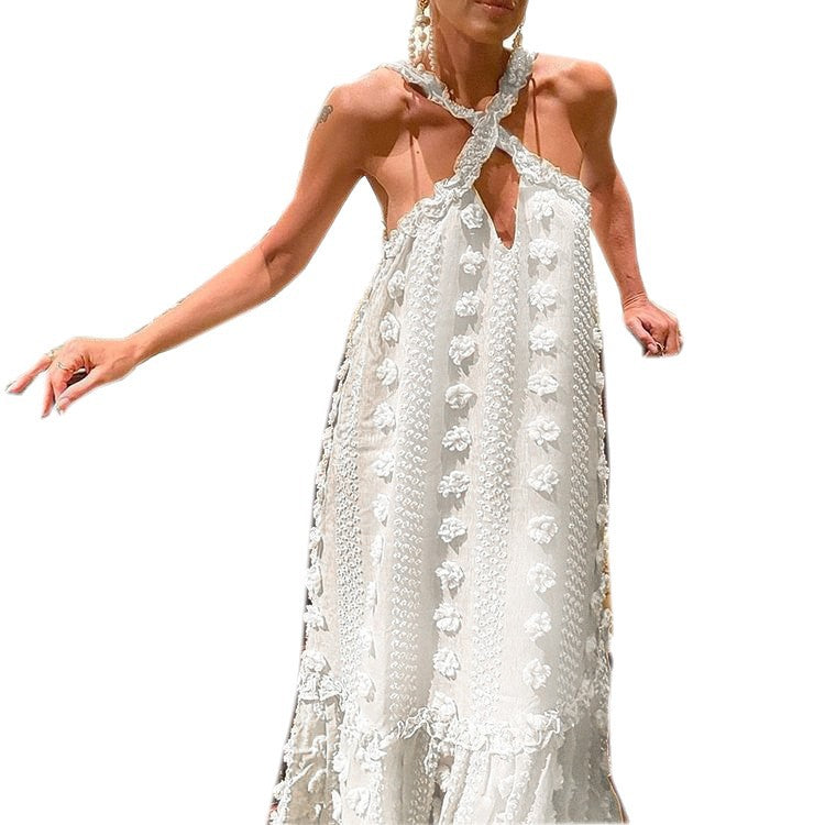 Damen Maxi-Kleid Florales Muster Rüschen Details