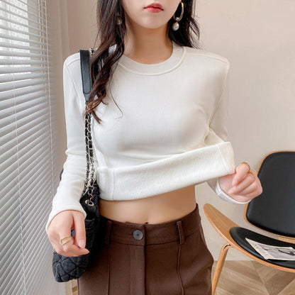 Damen Langarmshirt Rippstruktur Cropped Eveloria