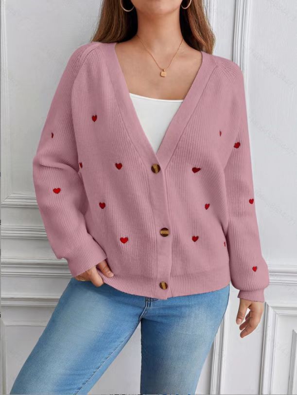 Damen Strickjacke Herzapplikationen Knopfverschluss Eveloria