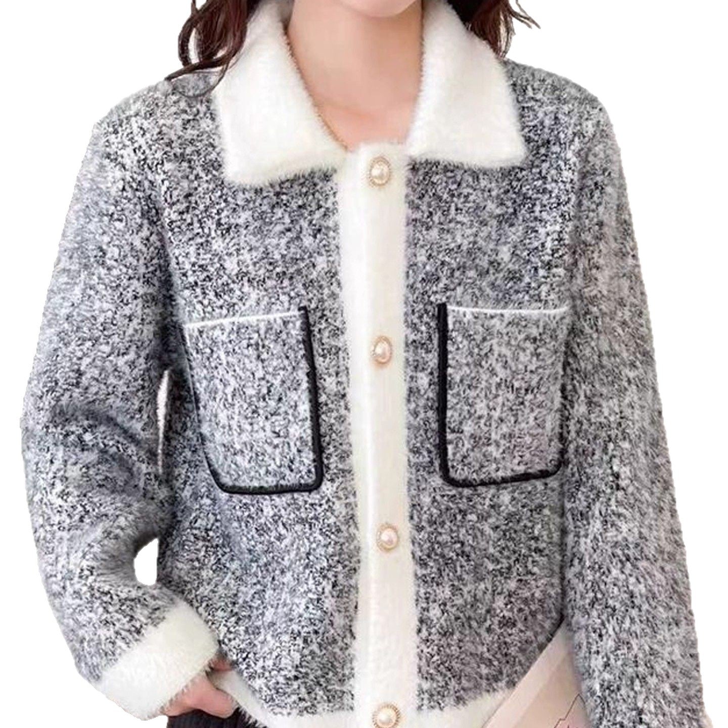 Damen Jacke Kuschelig Kontrasttaschen Eveloria