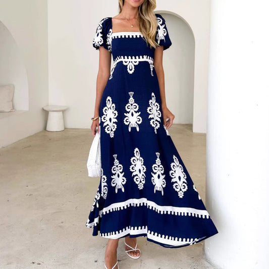 Damen Maxikleid Puffärmel Grafisches Muster Eveloria - Eveloria