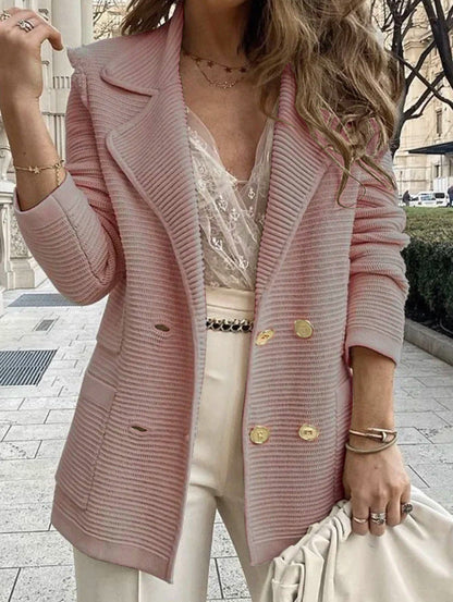 Damen Strickblazer Doppelter Knopfleiste Strukturiert Anthrazit