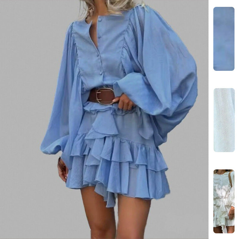 Damen Rüschenkleid mit Volumenärmeln Eveloria - Eveloria