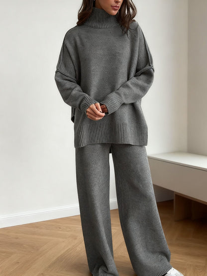Damen Fleece-Loungewear-Set Hochkragen Beige Eveloria